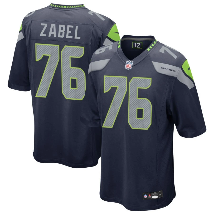 Men's Seattle Seahawks #76 Grey Zabel Nike Navy Team Color Vapor F.U.S.E. Limited Jersey
