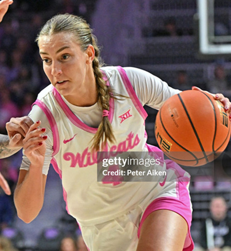 Mens Youth Kansas State Wildcats #4 Serena Sundell White Pink Wildcats College Basketball Game Jersey