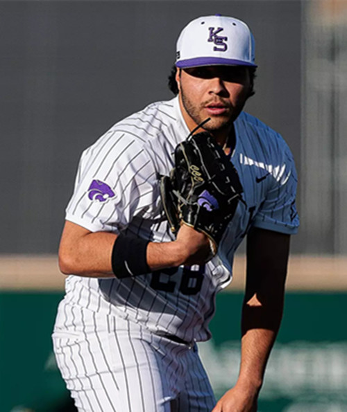 Mens Youth Kansas State Wildcats #28 Michael Quevedo White Pinstripe College Baseball Game Jersey