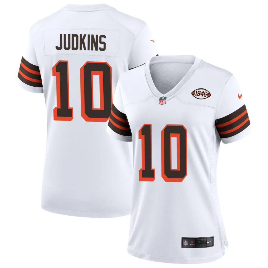 Womens Cleveland Browns #10 Quinshon Judkins Nike White 1946 Collection 75th Anniversary Limited Jersey