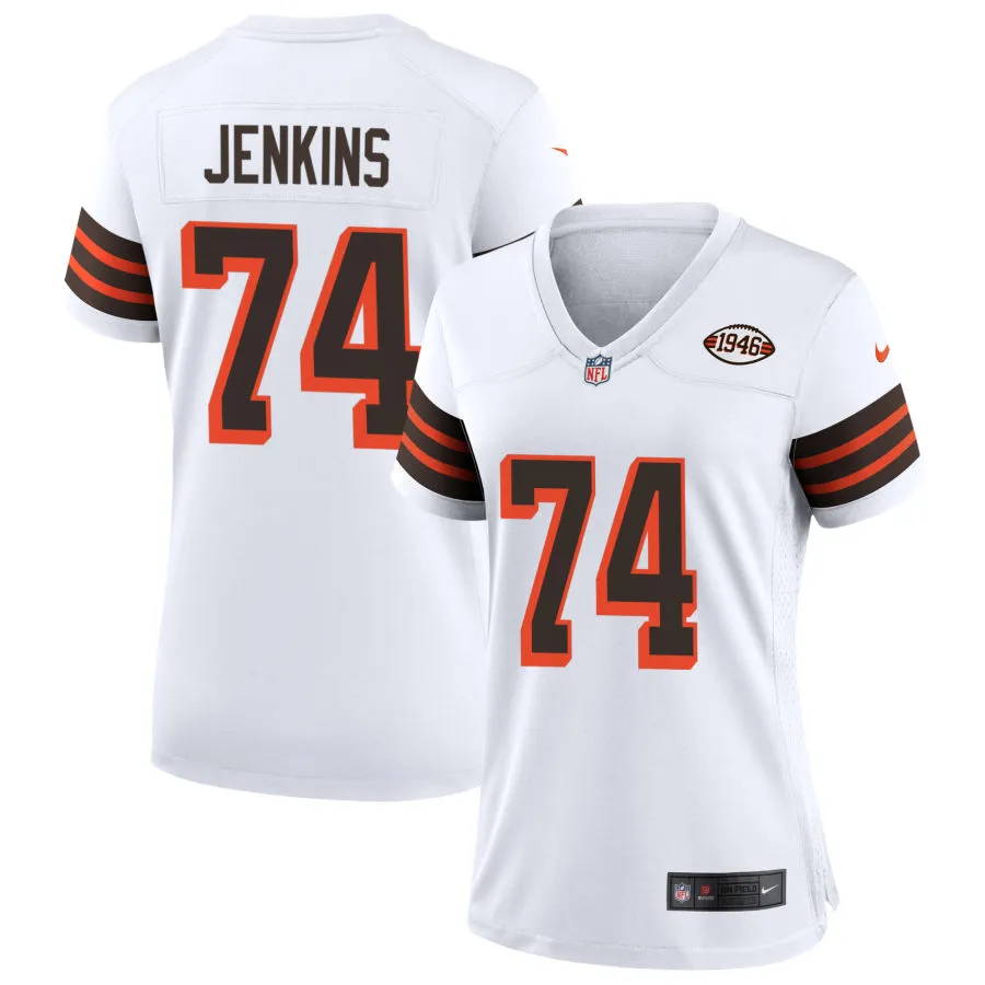 Womens Cleveland Browns #74 Teven Jenkins Nike White 1946 Collection 75th Anniversary Limited Jersey