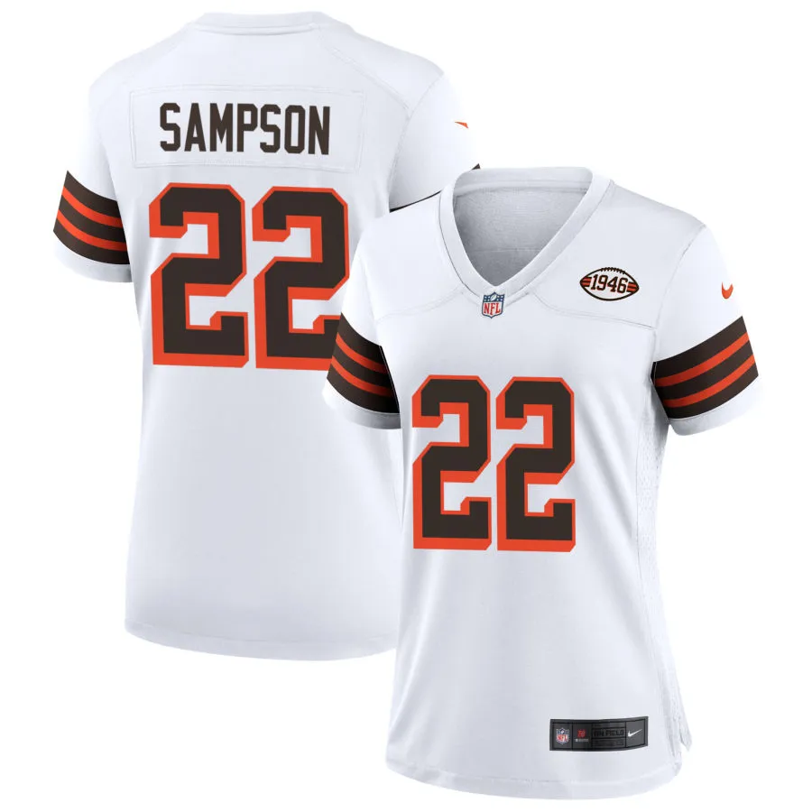 Womens Cleveland Browns #22 Dylan Sampson Nike White 1946 Collection 75th Anniversary Limited Jersey