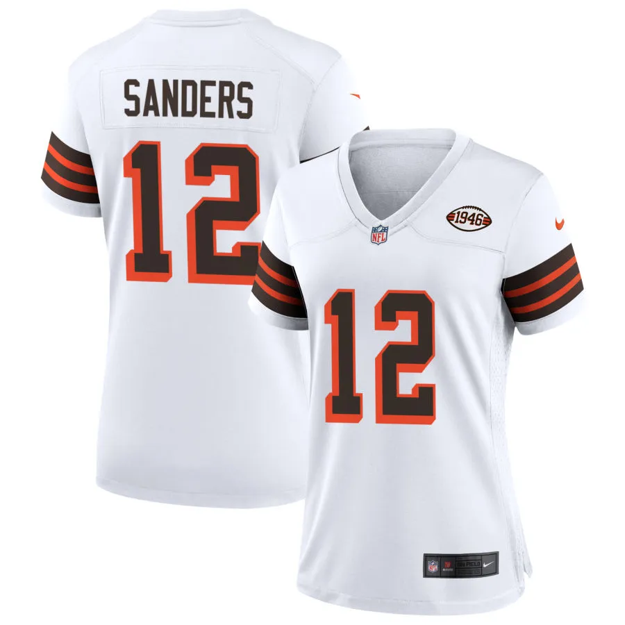 Womens Cleveland Browns #12 Shedeur Sanders Nike White 1946 Collection 75th Anniversary Limited Jersey