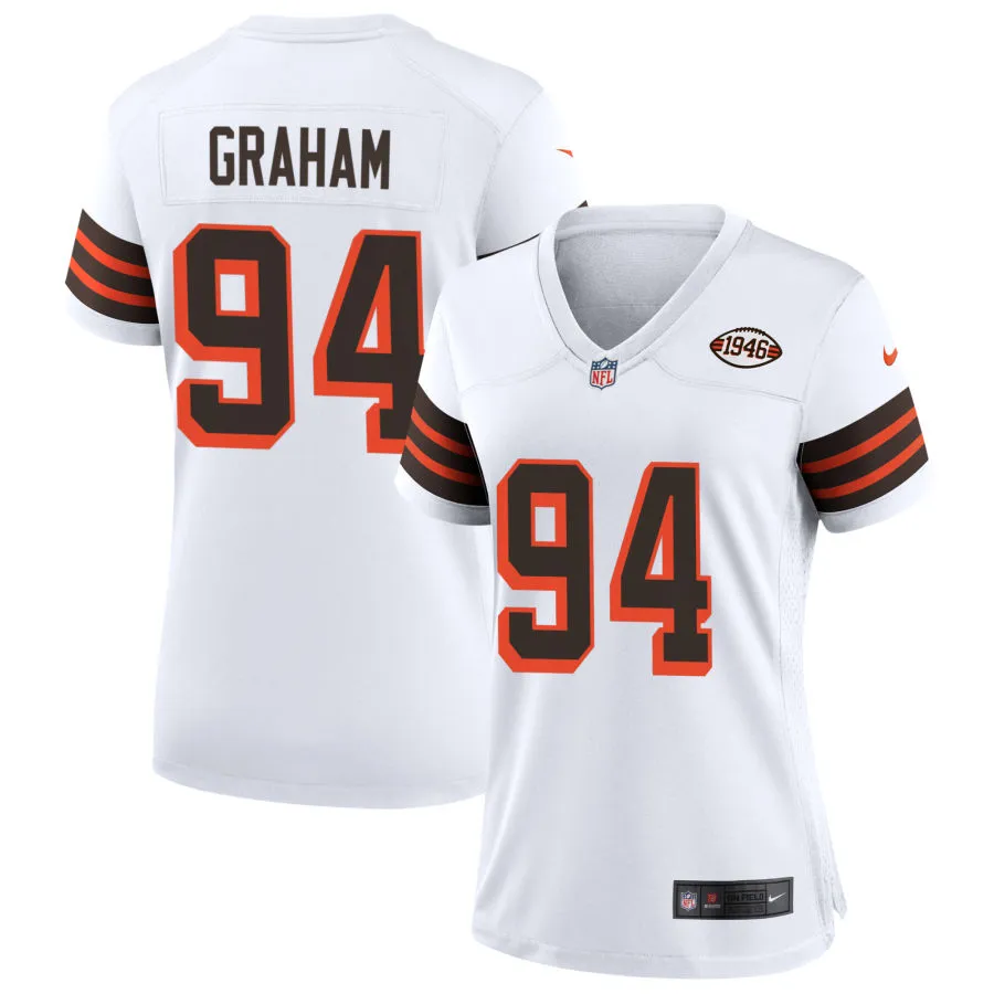 Womens Cleveland Browns #94 Mason Graham Nike White 1946 Collection 75th Anniversary Limited Jersey