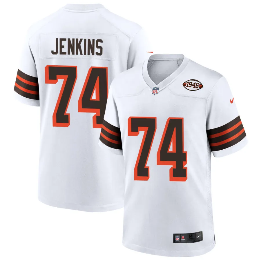 Mens Cleveland Browns #74 Teven Jenkins Nike White 1946 Collection 75th Anniversary Limited Jersey