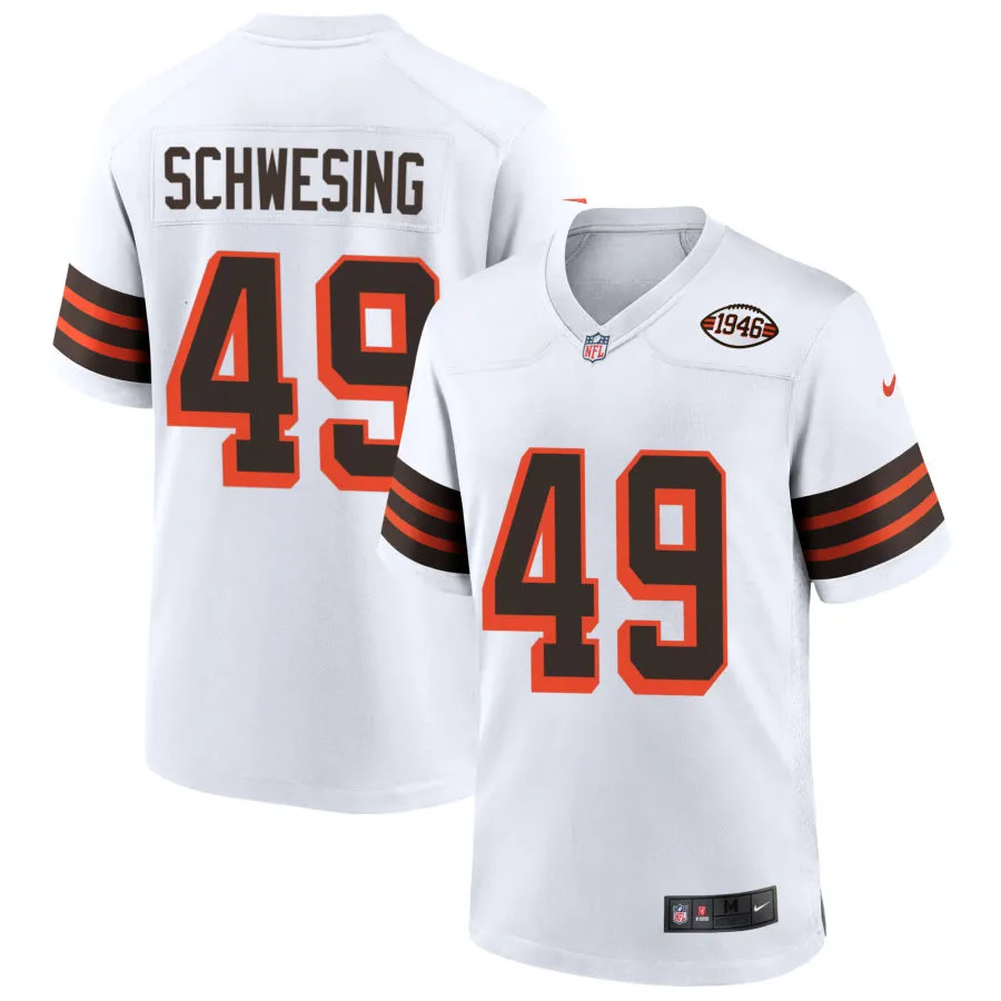 Mens Cleveland Browns #49 Carson Schwesinger Nike White 1946 Collection 75th Anniversary Limited Jersey