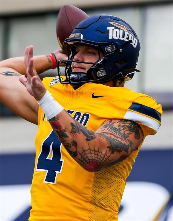 Mens Youth Womens Toledo Rockets #4 Tucker Gleason 2025 Gold Football Game Jersey