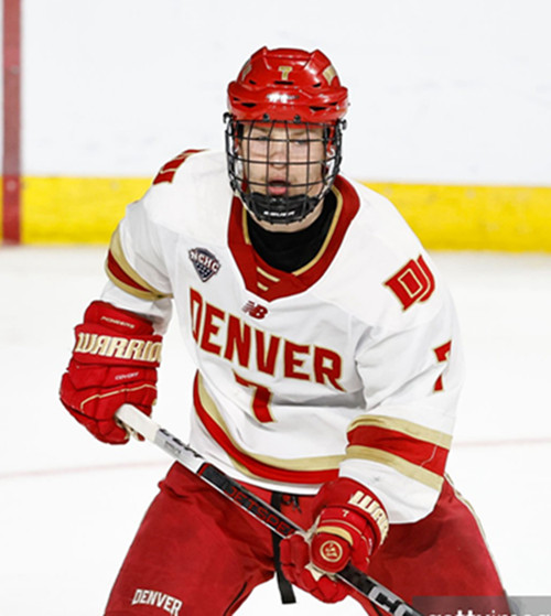 Denver Pioneers #7 Aidan Thompson 2024 White College Hockey Game Jersey