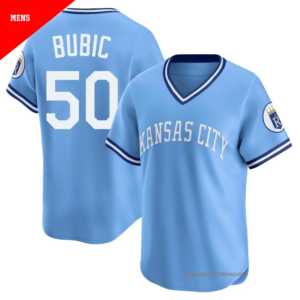 Men's Kansas City Royals #50 Kris Bubic Nike Light Blue Throwback Cooperstown Collection Limited Jersey