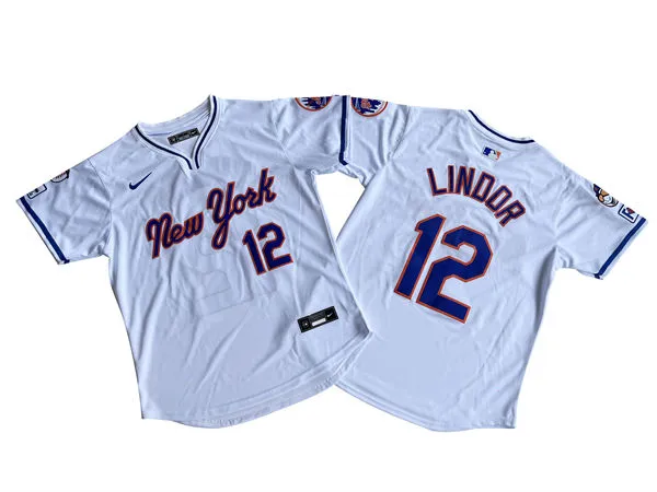Mens New York Mets #12 Francisco Lindor Nike 2025 White Pullover Alternate Limited Replic Jersey