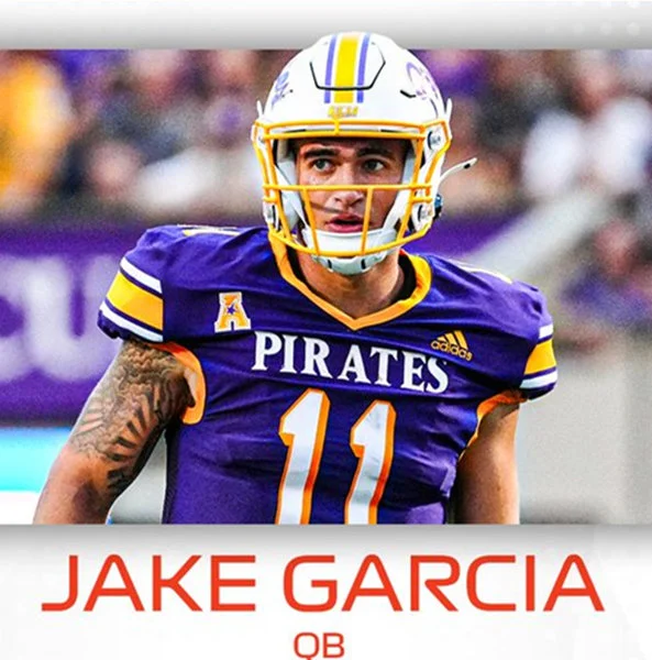 East Carolina Pirates #11 Jake Garcia 2025 Purple White Football Game Jersey