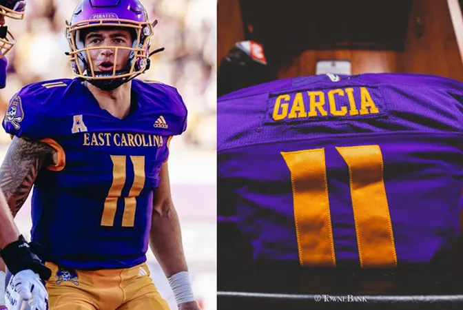 East Carolina Pirates #11 Jake Garcia 2025 Purple Gold Football Game Jersey