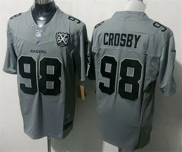 Men's Las Vegas Raiders #98 Maxx Crosby Gray 65TH Anniversary Gratitude F.U.S.E. Limited Jersey