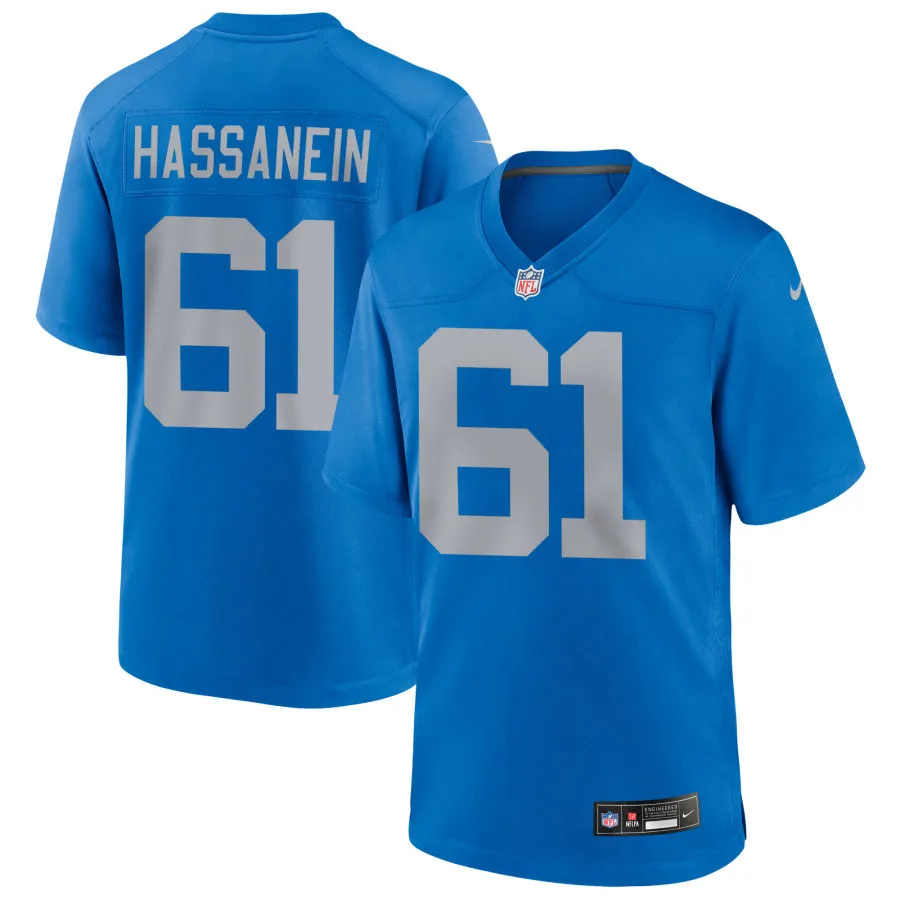 Mens Detroit Lions #61 Ahmed Hassanein Nike Royal Alternate Retro F.U.S.E. Limited Jersey