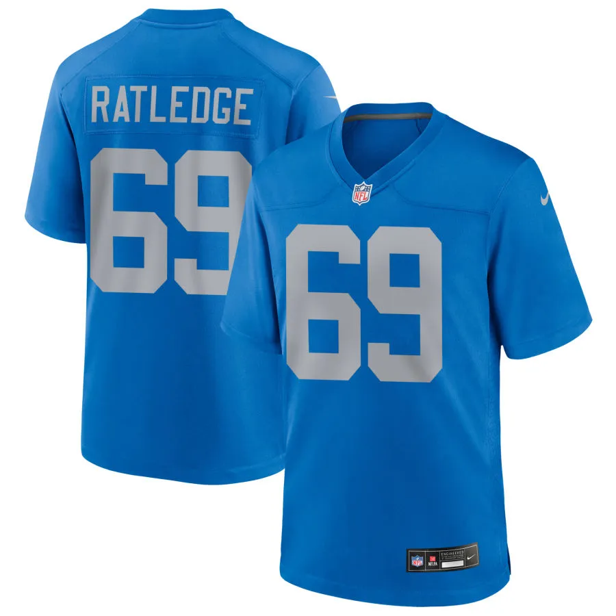 Mens Detroit Lions #69 Tate Ratledge Nike Royal Alternate Retro F.U.S.E. Limited Jersey