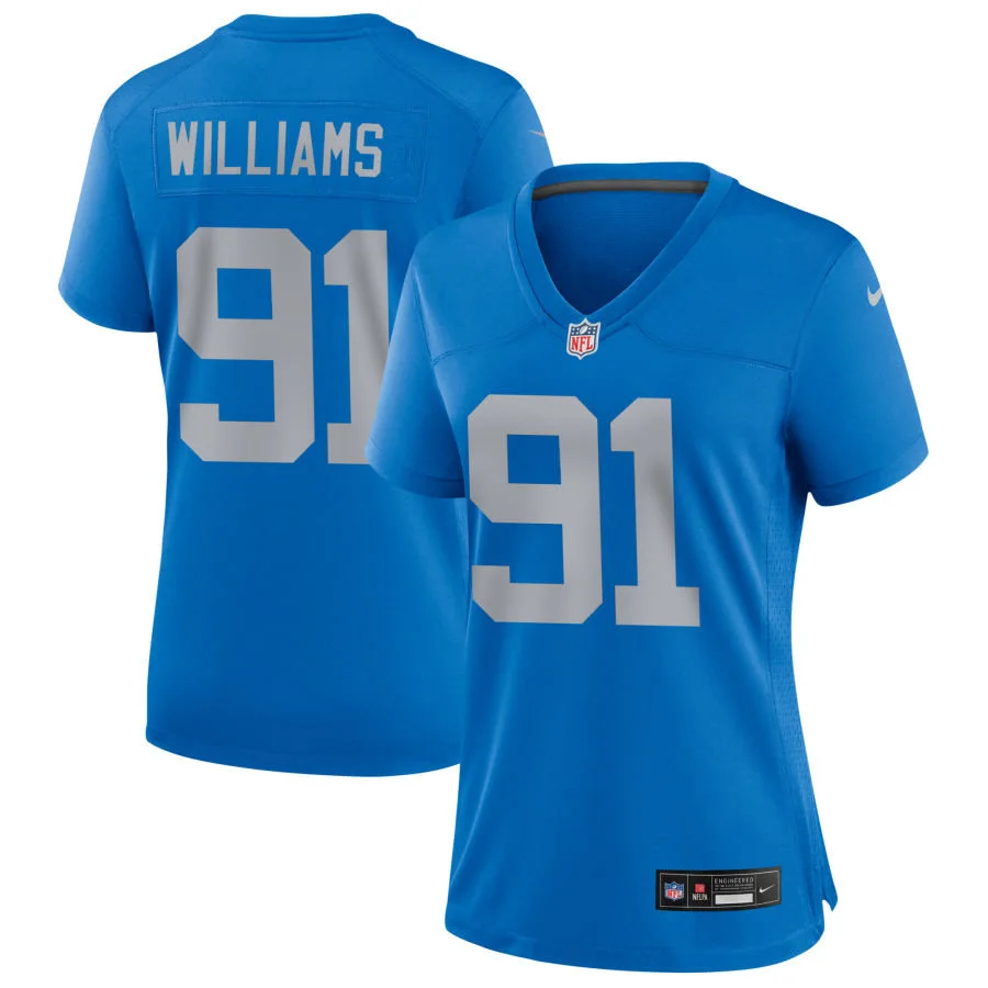 Womens Detroit Lions #91 Tyleik Williams Blue Retro Limited Jersey
