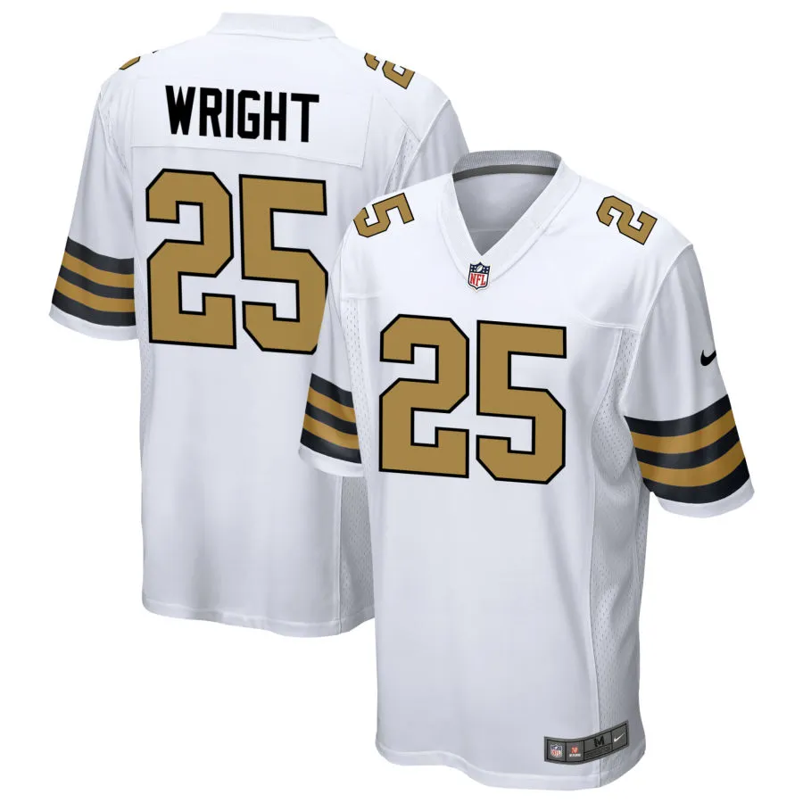 Mens New Orleans Saints #25 Rejzohn Wright Nike White Gold Alternate F.U.S.E Limited Jersey