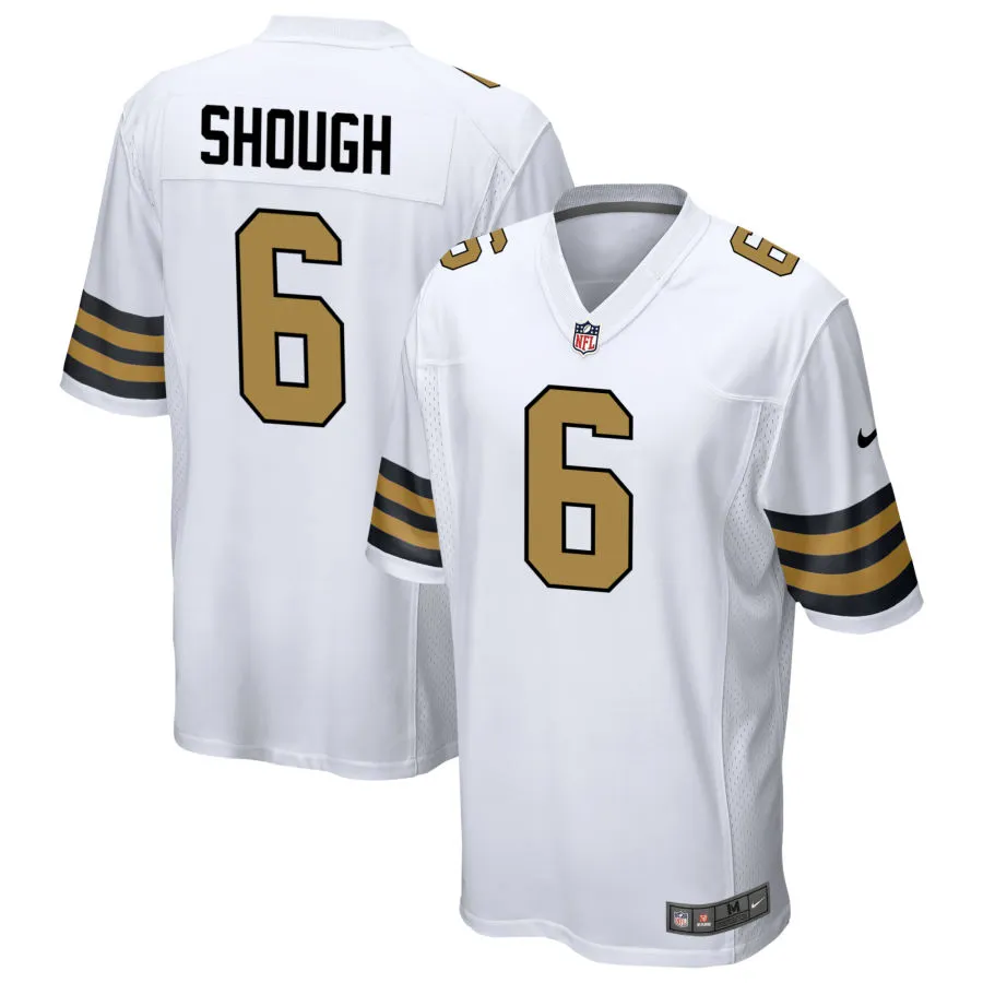 Mens New Orleans Saints #6 Tyler Shough Nike White Gold Alternate F.U.S.E Limited Jersey