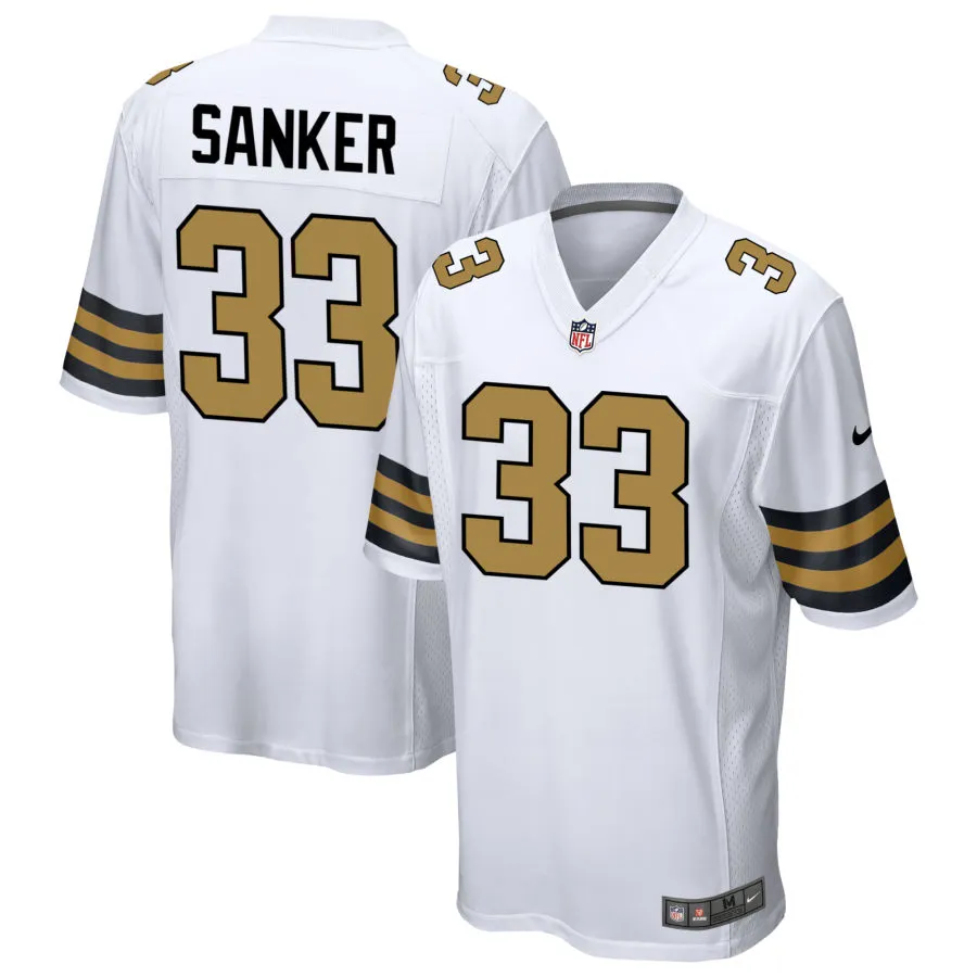 Mens New Orleans Saints #33 Jonas Sanker Nike White Gold Alternate F.U.S.E Limited Jersey