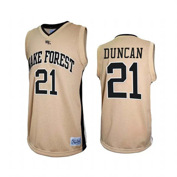 Wake Forest Demon Deacons #21 Tim Duncan Gold College Basketball Retro Jersey