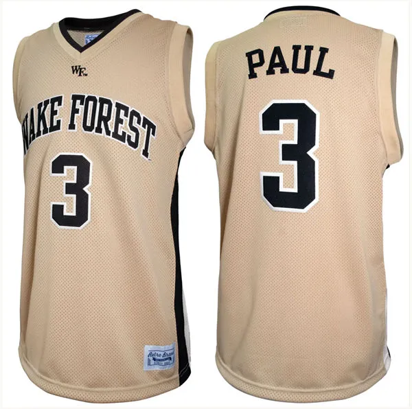 Wake Forest Demon Deacons #3 Chris Paul Gold College Basketball Retro Jersey
