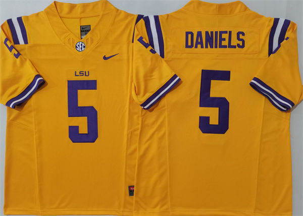 Mens LSU Tigers #5 Jayden Daniels Gold  Stitched College Football Game Jersey
