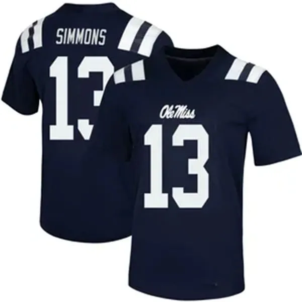 Ole Miss Rebels #13 Austin Simmons Navy College Football Game Jersey