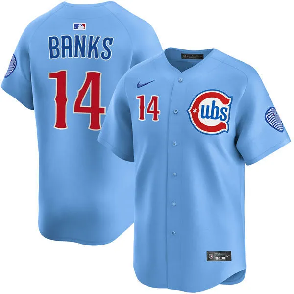 Mens Chicago Cubs #14 Ernie Banks Light Blue Alternate Limited Jersey