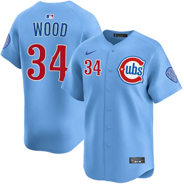 Mens Chicago Cubs #34 Kerry Wood Light Blue Alternate Limited Jersey
