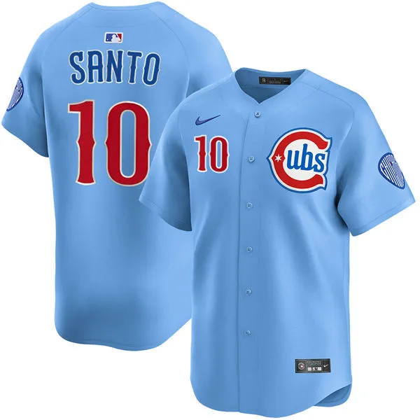 Mens Chicago Cubs #10 Ron Santo Light Blue Alternate Limited Jersey