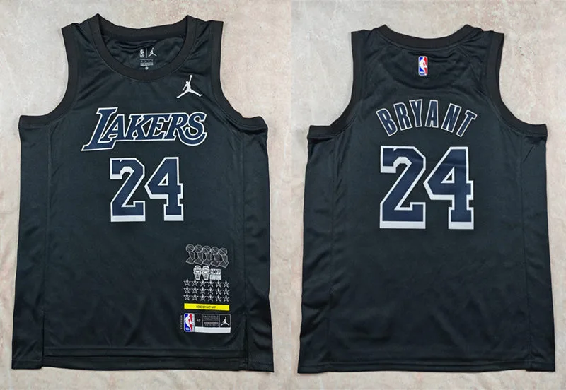 Men's Los Angeles Lakers #24 Kobe Bryant Black 5 Times Chamipons MVP Honor Hot Press Jersey