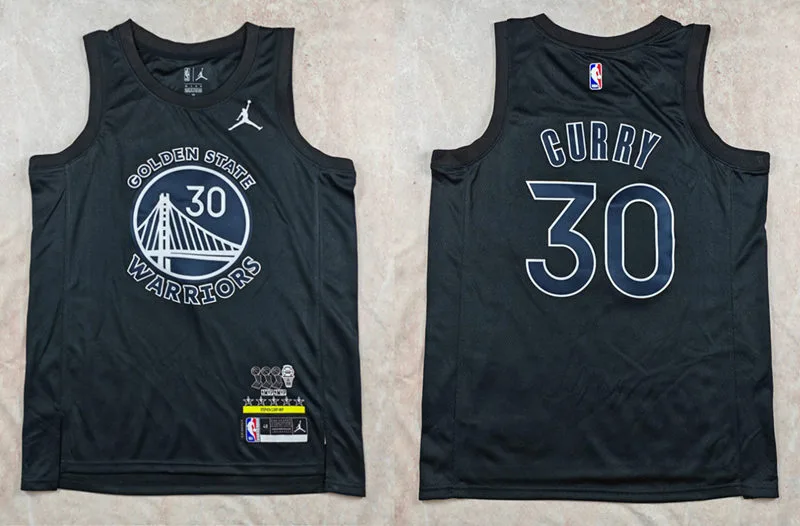 Men's Golden State Warriors #30 Stephen Curry Black 3 Times Chamipons MVP Honor Hot Press Jersey
