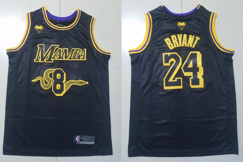 Mens Los Angeles Lakers #8 Front #24 Back Kobe Bryant Black Mamba Jersey