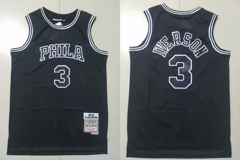 Men's Philadelphia 76ers #3 Allen Iverson Black 1997-98 Throwback Hardwood Classic Jersey