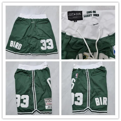 Mens Boston Celtics #33 Larry Bird Green 1985-86 Throwback Mitchell & Ness Shorts
