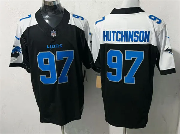 Mens Detroit Lions #97 Aidan Hutchinson Black White Gratitude F.U.S.E. Limited Jersey