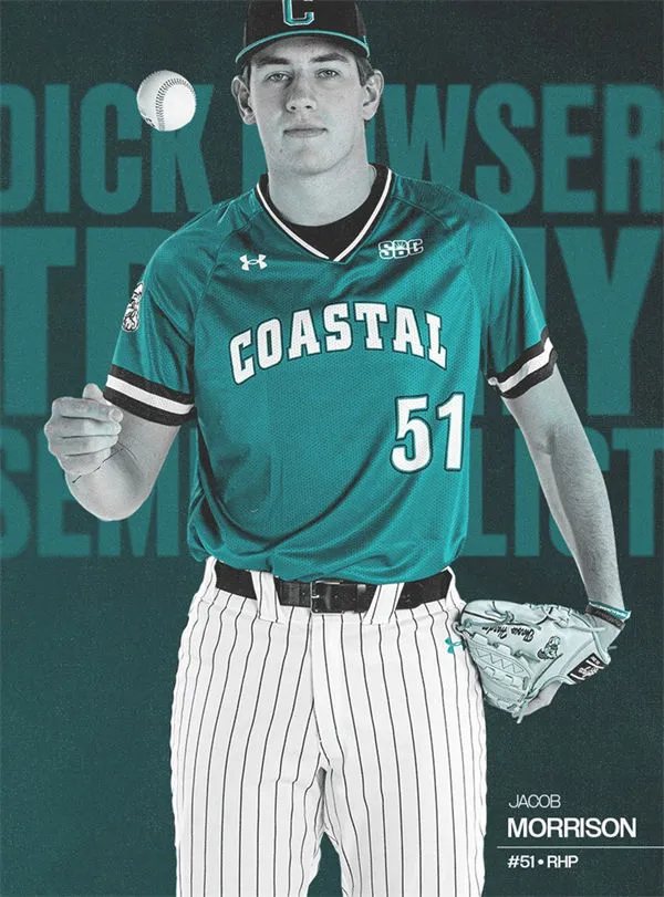 Coastal Carolina Chanticleers #51 Jacob Morrison 2025 Teal White Pullover College Baseball Game Jersey