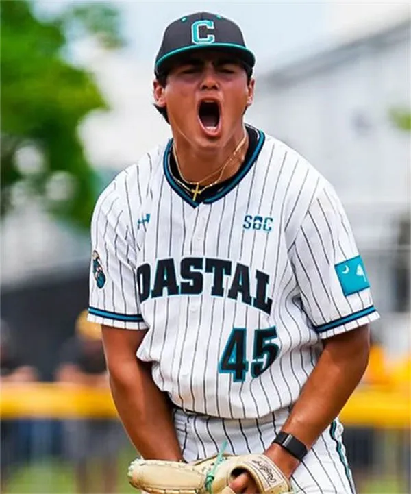 Coastal Carolina Chanticleers #45 Luke Jones White Pinstripe Baseball Game Jersey