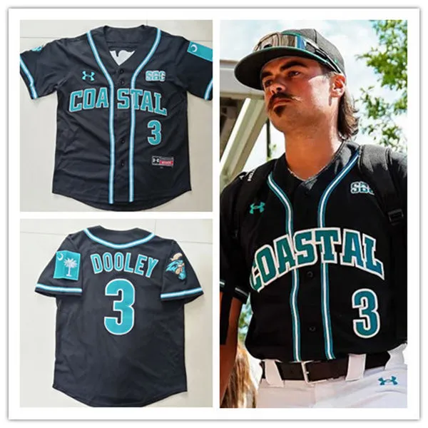 Coastal Carolina Chanticleers #3 Ty Dooley Black with Name Baseball Limited Jersey