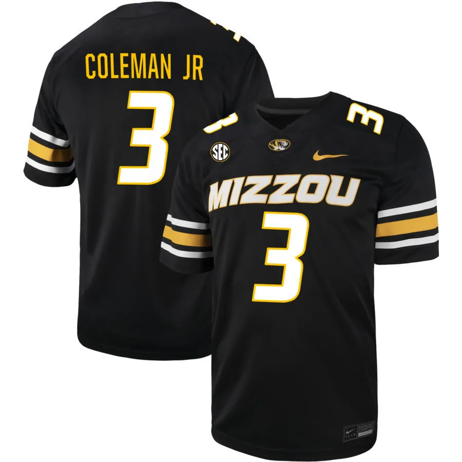 Missouri Tigers #3 Kevin Coleman Jr. Nike 2025 Black Football Game Jersey
