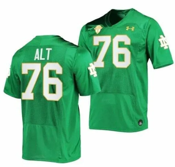 Men's Notre Dame Fighting Irish #76 Joe Alt 2023 Kelly Green with Name College Football Game Jersey