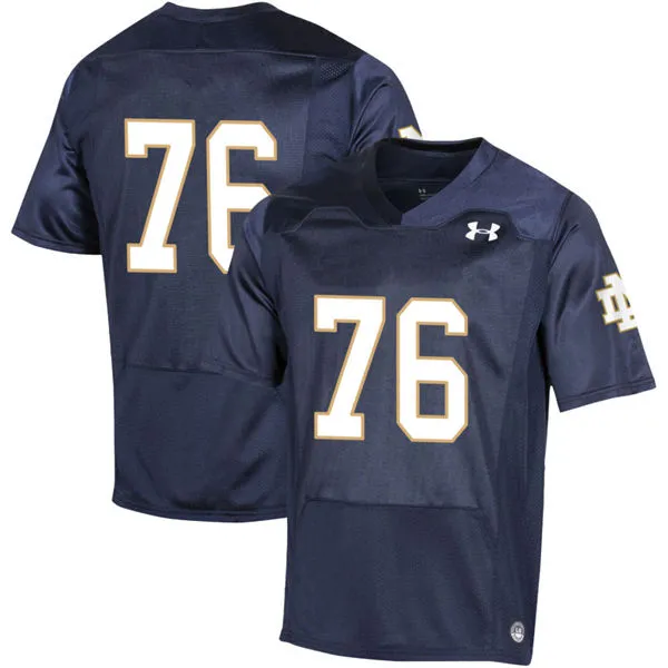 Men's Notre Dame Fighting Irish #76 Joe Alt 2023 Navy Without Name College Football Game Jersey