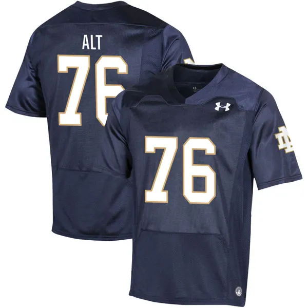 Men's Notre Dame Fighting Irish #76 Joe Alt 2023 Navy With Name College Football Game Jersey