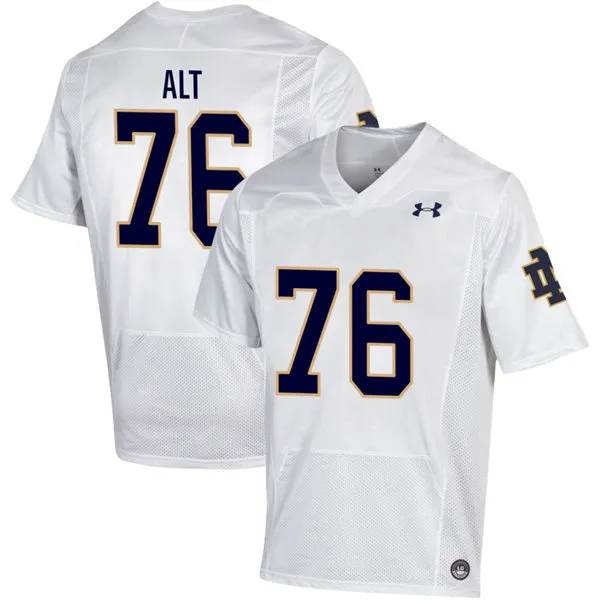 Men's Notre Dame Fighting Irish #76 Joe Alt 2023 White With Name College Football Jersey