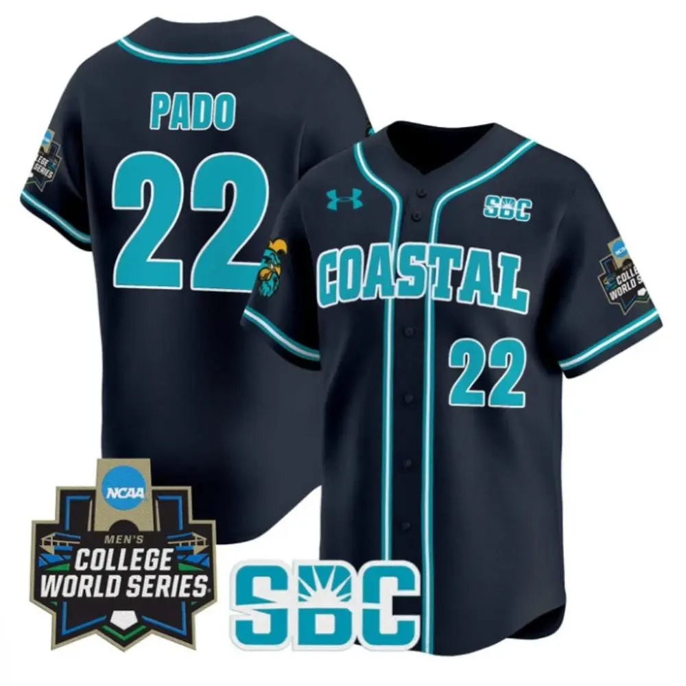 Coastal Carolina Chanticleers #22 Blagen Pado Black 2025 College Baseball World Series Jersey