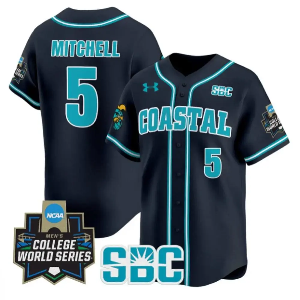 Coastal Carolina Chanticleers #5 Walker Mitchell Black 2025 College Baseball World Series Jersey