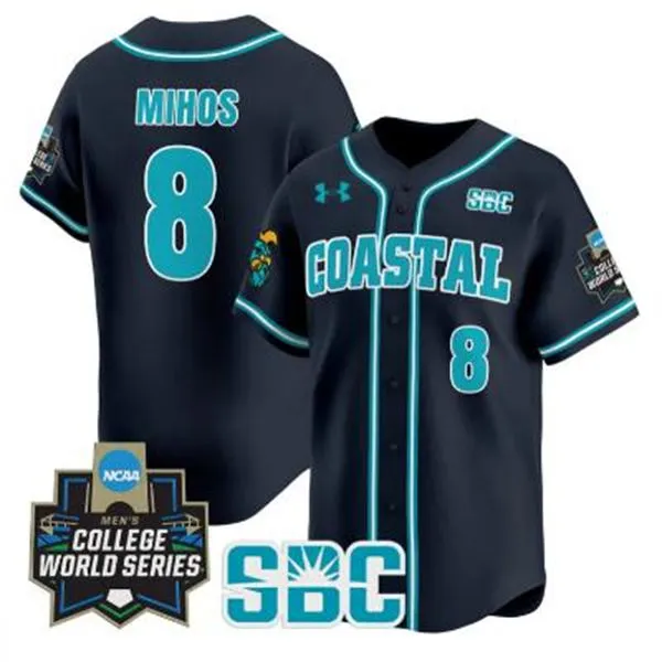 Coastal Carolina Chanticleers #8 Dean Mihos Black 2025 College Baseball World Series Jersey 