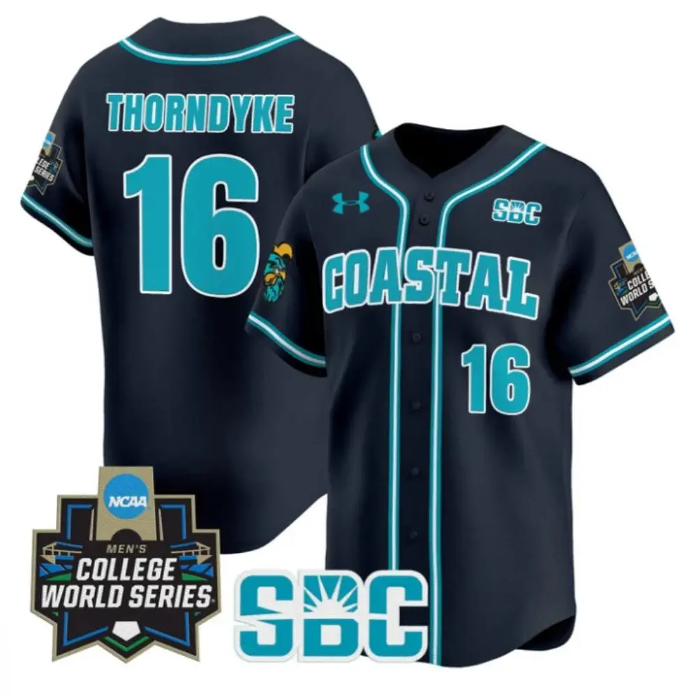 Coastal Carolina Chanticleers #16 Colby Thorndyke Black 2025 College Baseball World Series Jersey