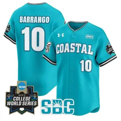 Coastal Carolina Chanticleers #10 Ty Barrango Teal 2025 College Baseball World Series Jersey