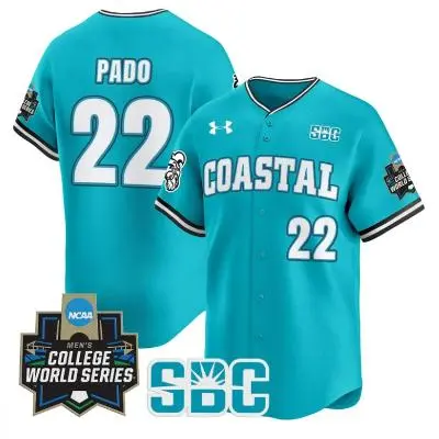 Coastal Carolina Chanticleers #22 Blagen Pado Teal 2025 College Baseball World Series Jersey